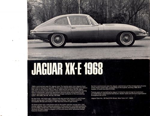 1968 jaguar xk-e roadster coupe 2+2 68 rare original sales brochure printed 1968