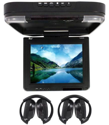 Tview t127dvfd 12.1&#034; black overhead dvd/usb/sd car monitor + 2 wireless headsets