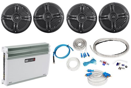 4) rockville rmsts65s 6.5&#034; 1600w marine boat speakers+mb quart amplifier+amp kit