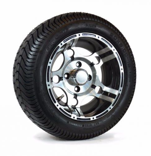 Golf cart 12&#034; machined wheels w/ blk accent, 5-spoke &amp; 20x9.00-12 tires dot (4)