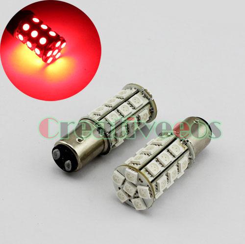 2x 1157 bay15d p21/5w 27smd 5050 car 12v led tail brake light bulb lamp red