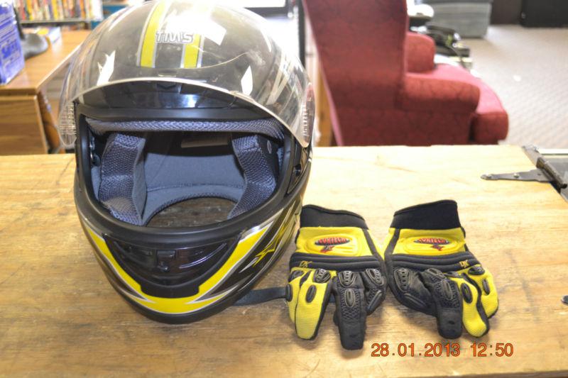 Tms shooting star helmet ~ med. fmvss 218 motorcycle clear shield w/ gloves dot