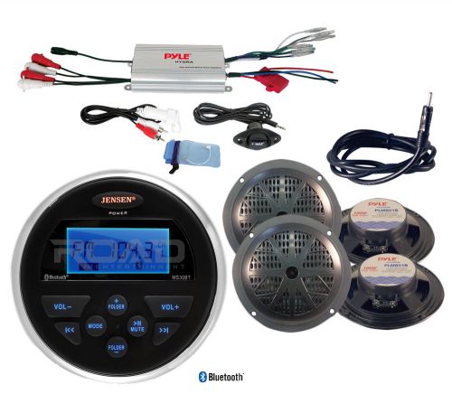 Marine amplifier, 5.25&#034; black speakers, jensen bluetooth usb aux radio &amp; antenna