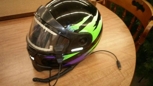 Arctic cat adult modular snowmobile helmet with electric shield green used