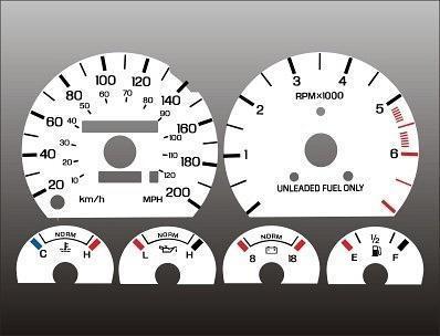 1989-1996 ford thunderbird metric kph kmh instrument cluster white face gauges 