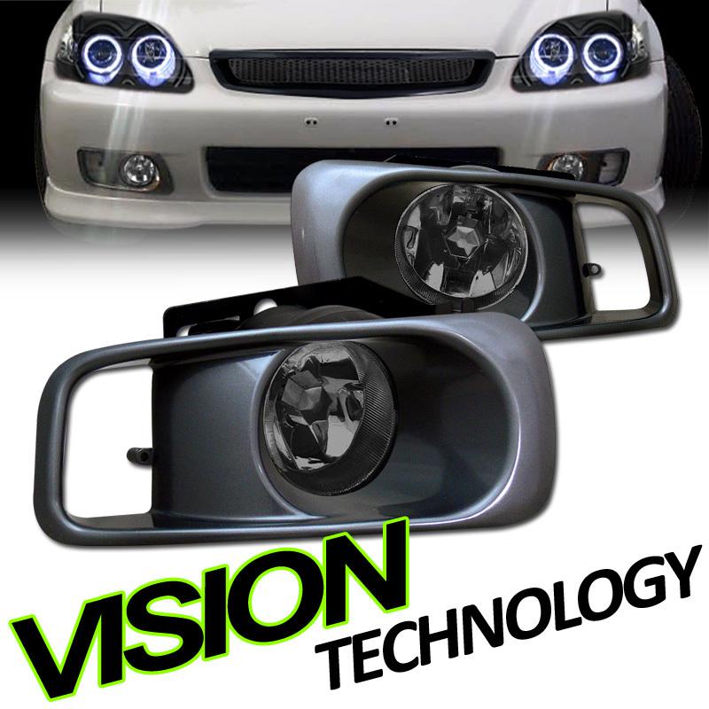 99-00 civic coupe/sedan/hatchback jdm smoke lens fog lights+cover+bulbs+switch