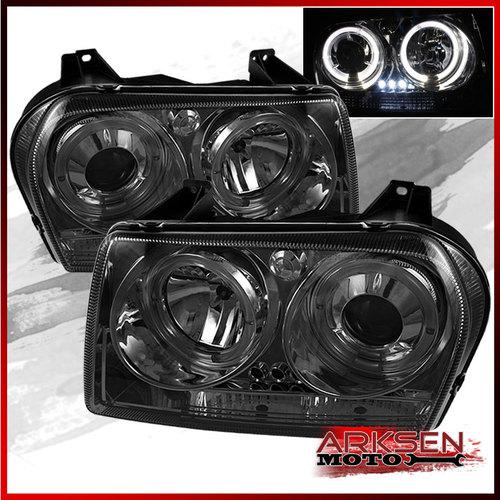 Smoked 05-08 chrysler 300 dual halo projector led headlights lights lamp upgrade