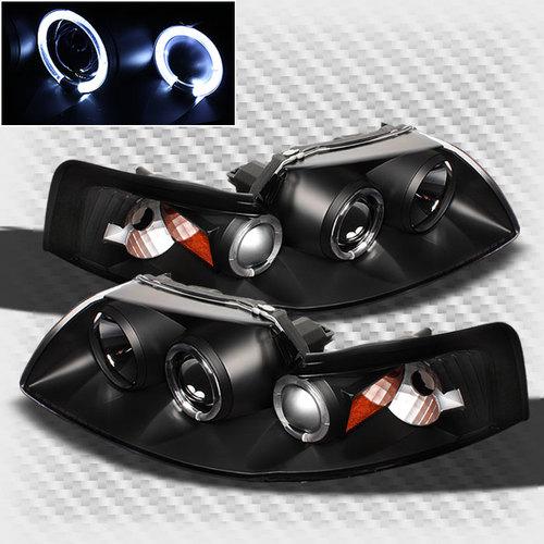 1999-2004 ford mustang dual halo projector headlights black head lights lamp set