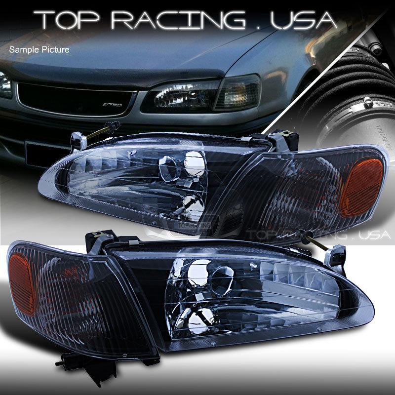 98-00 toyota corolla crystal style black headlights set w/ amber reflector