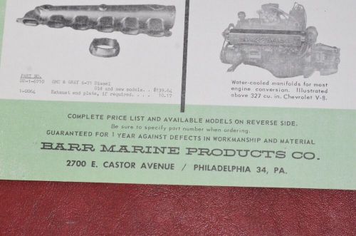 Vtg barr marine boat exhaust manifolds brochure catalog specifications engine