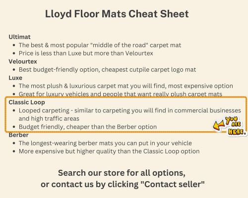 Lloyd classic loop front mat for &#039;96-99 chevy express 1500 w/centennial bowtie