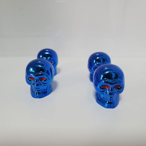 Car tire air valve stem caps terminator skull blue 4 count stem covers chrome