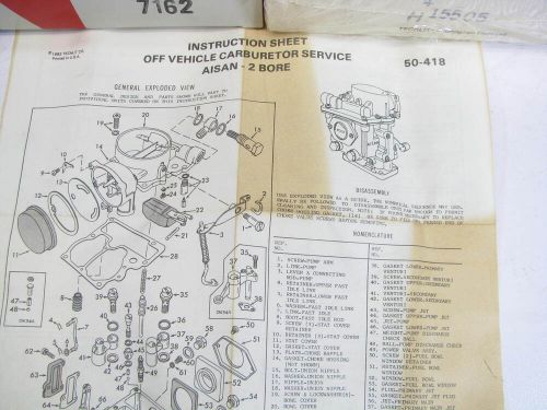 Auto-mech 7162 carburetor rebuild kit for 1969-1974 toyota aisan 2-bbl