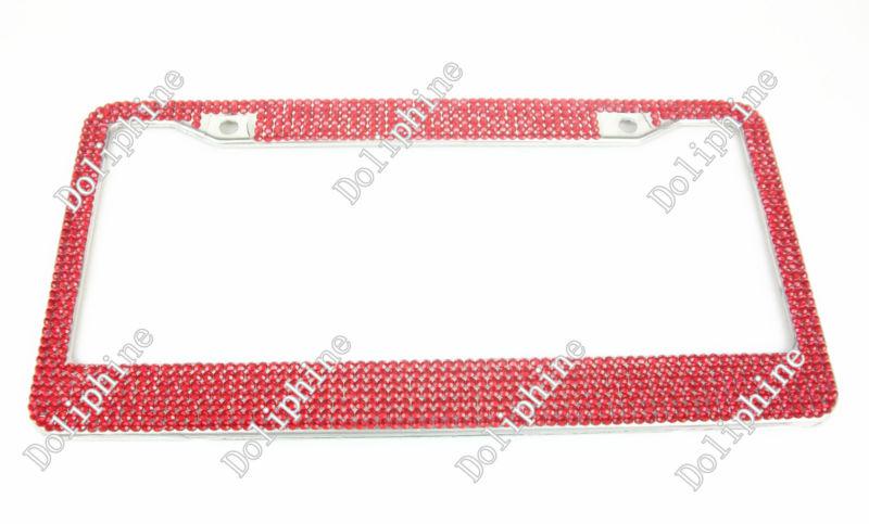 Red bling crystal metal chrome u.s. license plate frame 7 rows