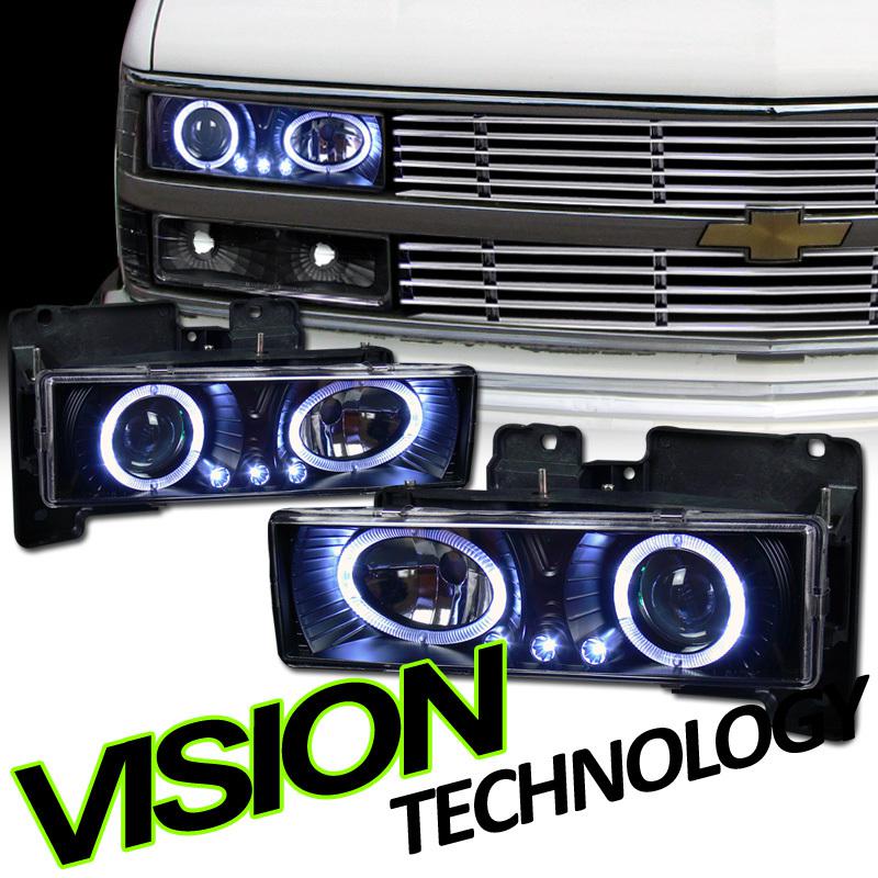 Jdm black halo led projector headlights headlamps 95-99 chevy tahoe 92-94 blazer