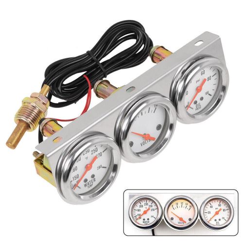 2&#034; 52mm chrome car triple gauge set kit 3-in1 water temp oil pressure volt meter