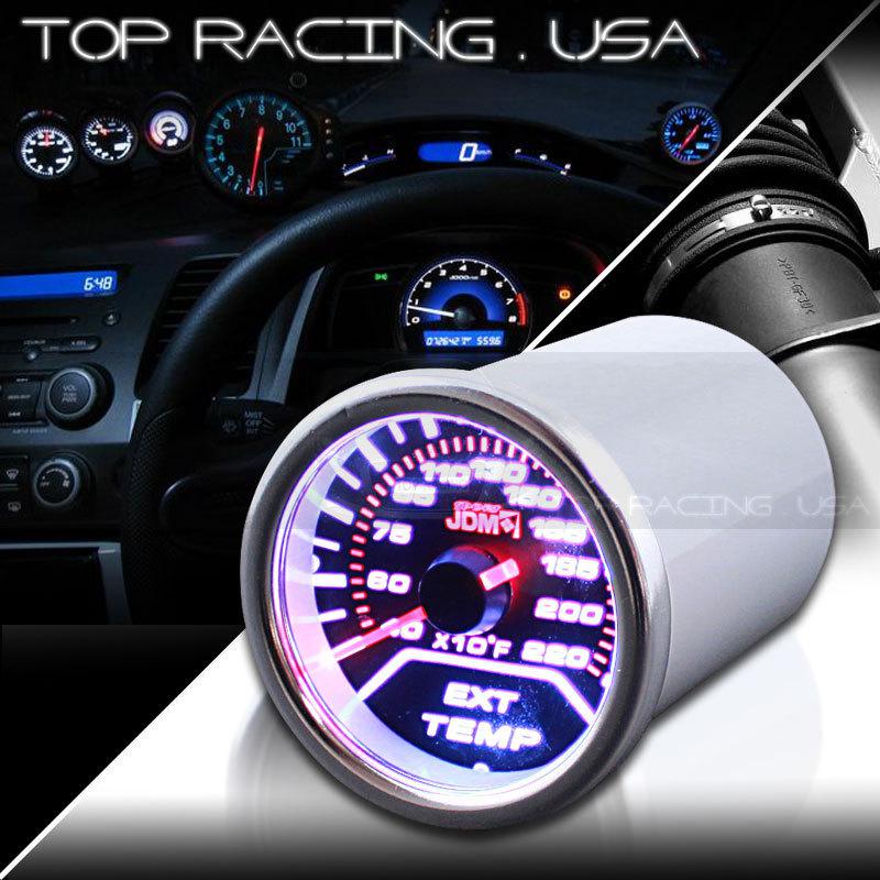 Jdm sport universal 2" 52mm exhaust temperature white led smoke tint len gauge