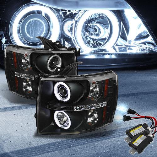 Slim 6000k xenon hid+ccfl halo 07-13 silverado projector headlights head lights