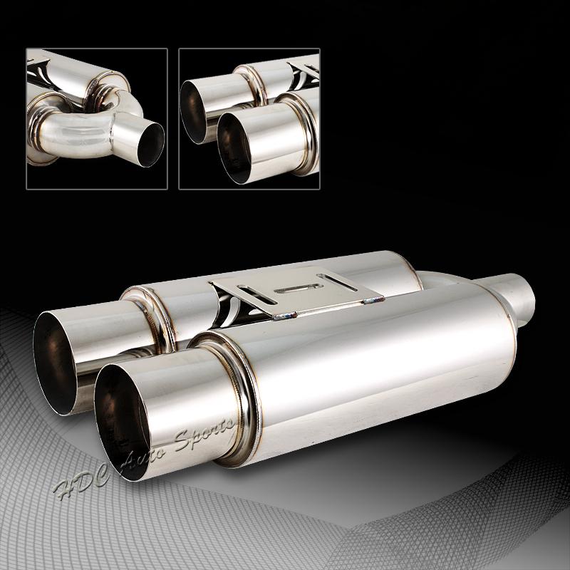 Universal 3.5" dual tip stainless steel exhaust resonator muffler 2.5" inlet