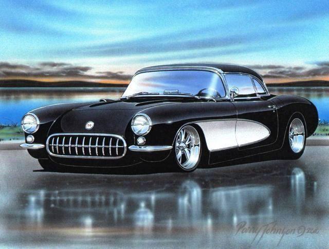 1956 57 chevy corvette hot rod car automotive art print black & white