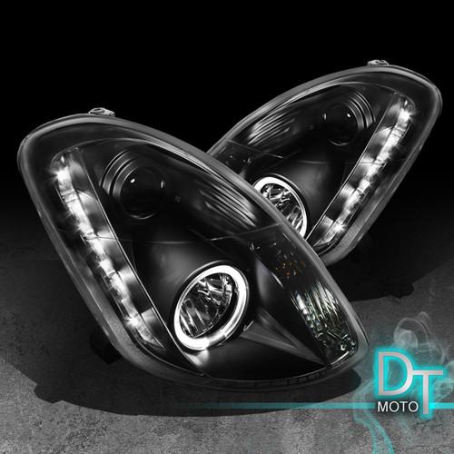 Black 03-04 infintit g35 4dr halo projector headlights w/daytime drl led lights