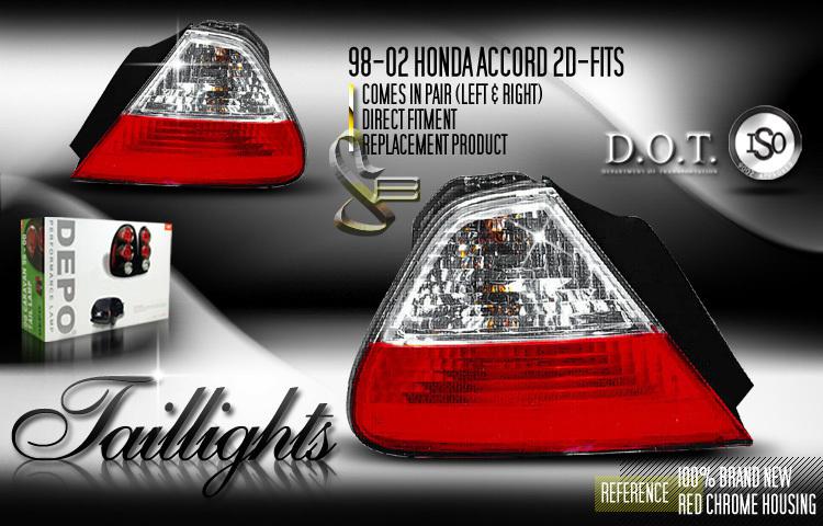 Depo pair euro style red clear altezza outer tail lights 98-02 honda accord 2dr