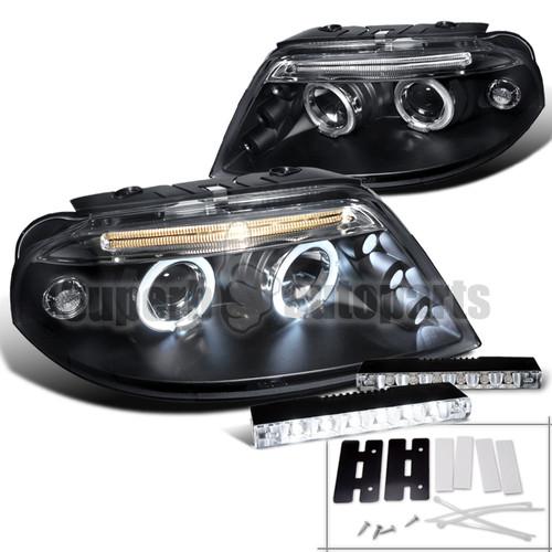 2001-2005 vw passat halo led projector headlights black+6-smd led fog drl lamp