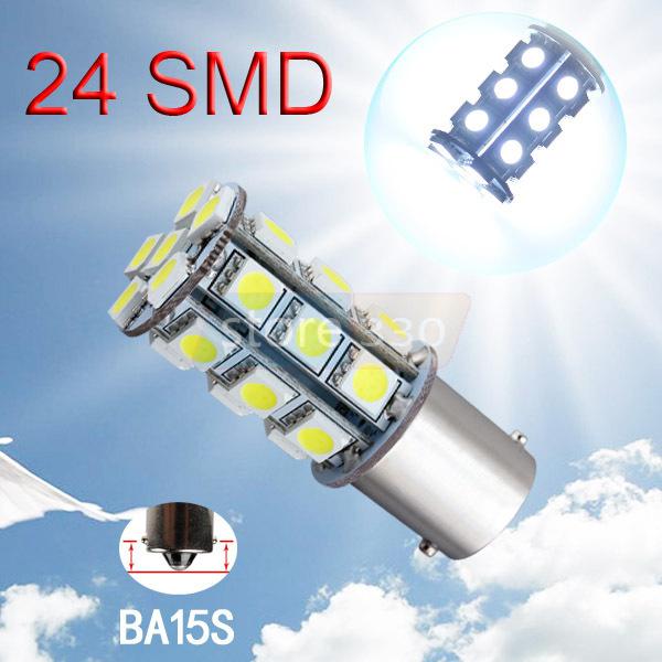 1156 ba15s 24 smd 5050 pure white tail turn signal led car light bulb lamp