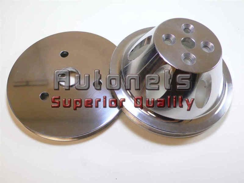 Polish aluminum swp pulley set chevy small block 1 groove 283-350 hot rod 55-68