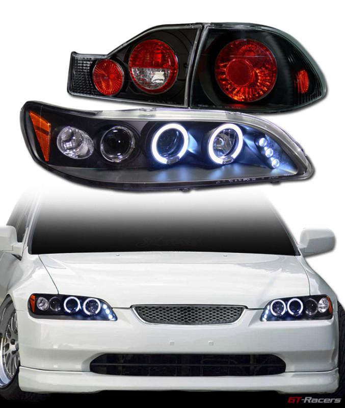 Blk halo led projector head lights jy+altezza tail brake lamp ks 98-00 accord 4d