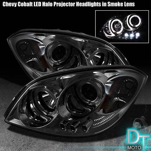 Smoked 05-10 chevy cobalt pontiac g5 halo projector led headlights left+right