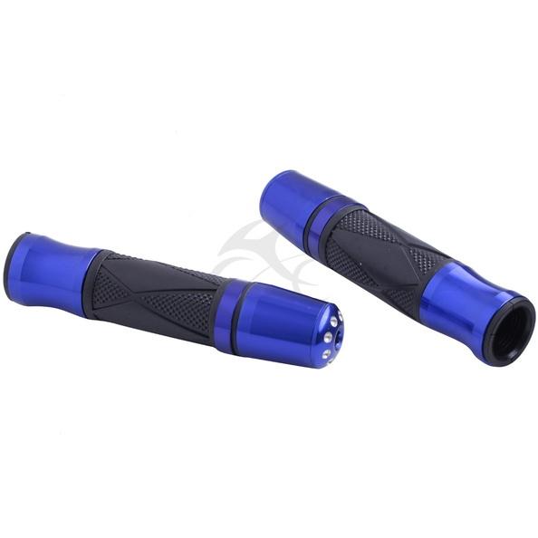 Universal motorcycle bike 7/8" 22mm handle bar hand grips aluminum rubber blue 