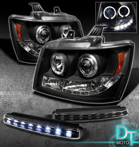 Led bumper fog+07-13 suburban tahoe avalanche halo projector black head lights