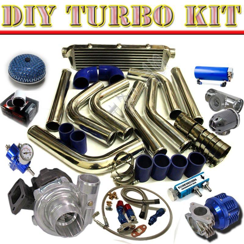 T3/t4 turbo+28" intercooler+piping kit+jdm bov carbon+oil line+ fpr+tank c/blue