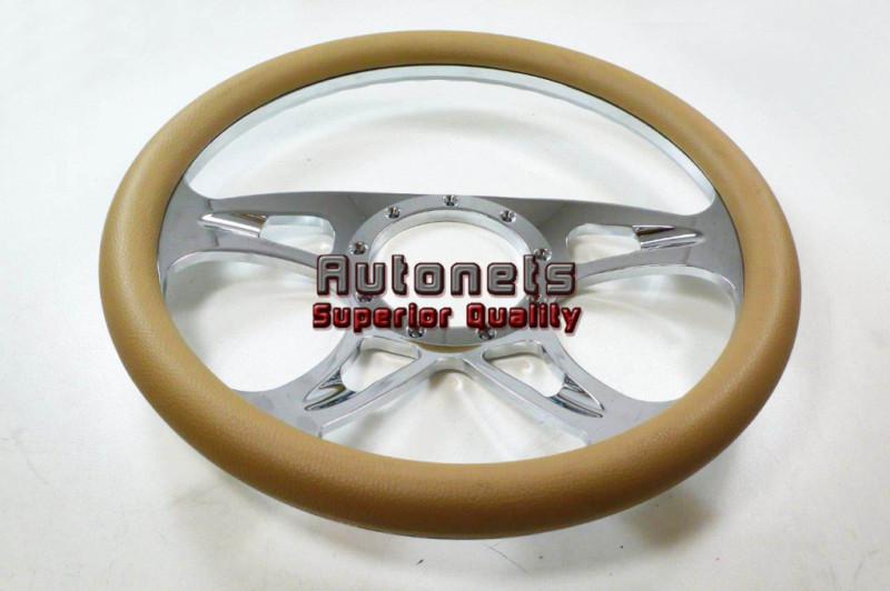 Beige leather half wrap carousel camaro impala nova hot rat rod steering wheel