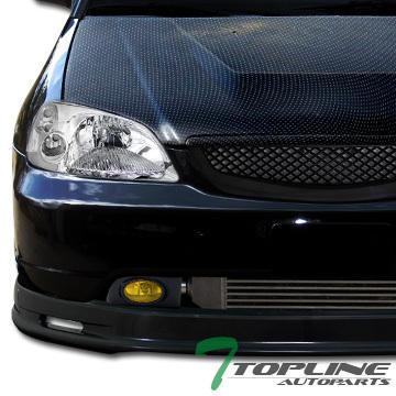 Blk mu front spoiler bumper lip body kit abs+fog lights lamps yellow 01-03 civic