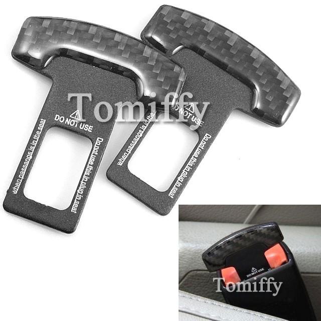 2pcs carbon fiber car safty seat belt buckle alarm stopper fit subaru toyota bmw