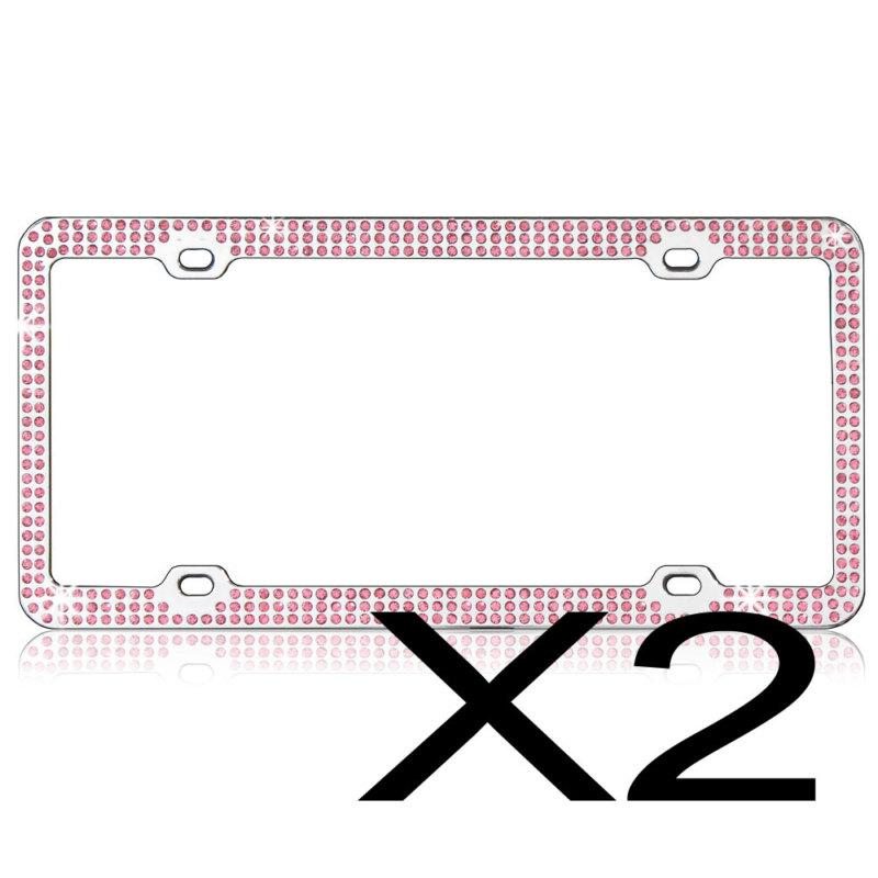 2 pcs. triple rows bling bling diamond rhinestones license plate frames (pink)