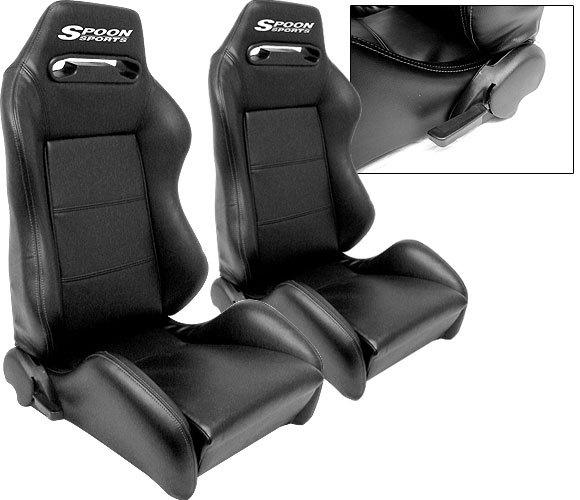 New 2 black pvc leather racing seats reclinable + stitched spo logo all acura