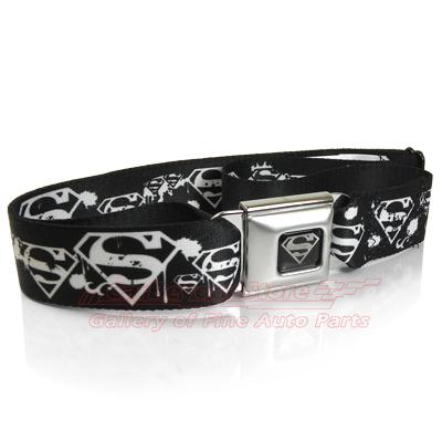 Superman white logo seat-belt buckle black strap belt, dc comics licensed produc