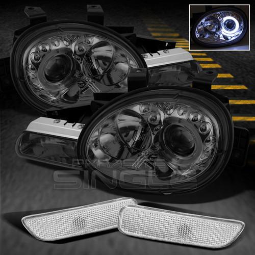 Smoked 95-99 dodge plymouth neon halo projector headlights+bumper signal lamps