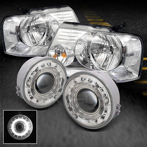 04-05 ford f150 f-150 all clear headlights +halo projector fog lights w/switch