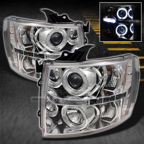 07-13 silverado dual halo projector headlights +daytime led running lights lamps