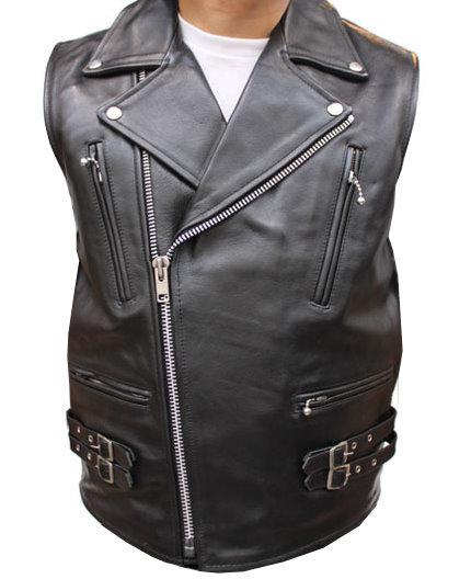 Mens leather motorcycle biker riding zipper jacket style vest new size 44