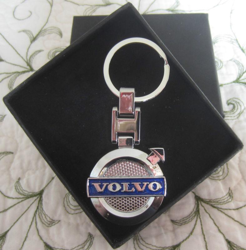 Volvo logo silver finish keyring/keychain (reversible) w/gift box - us seller!