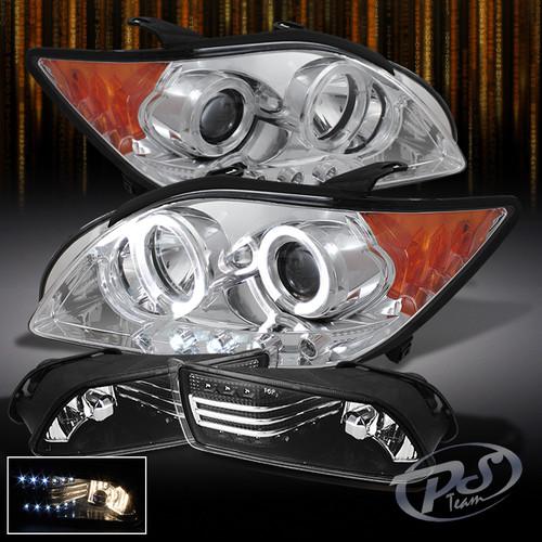 08-10 scion tc chrome halo projector led headlights+led strip fog lamps w/switch