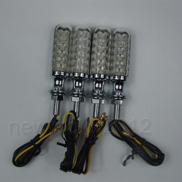 4x chrome aluminum 8mm stalk motorcycle led turn signal blinker amber lights new