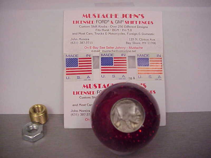 1936 indian head nickel, custom  shift knob, (red glitter) jockey shift