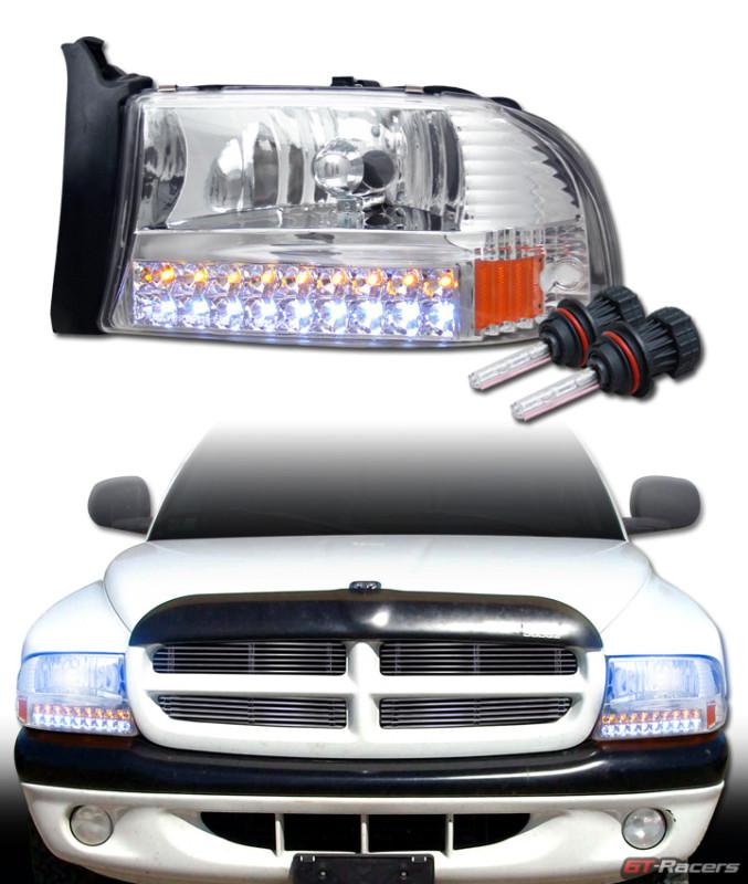 10000k hid bi-xenon chrome led head lights signal bumper am 97-04 dakota/durango