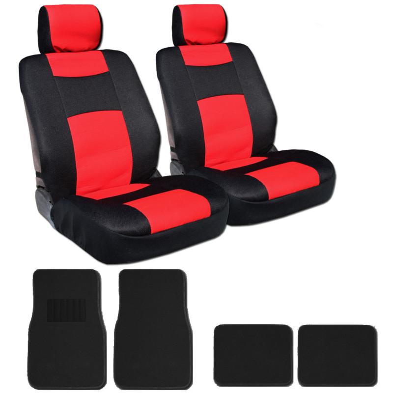 Universal syn leather with mesh compatible car seat covers mats set black red